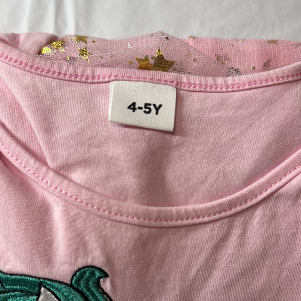 Pink Kids T-Shirt with Green Embroidery